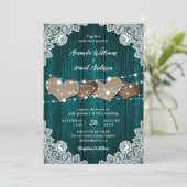 Faire-part de mariage de dentelle en bois Turquois (Debout devant)