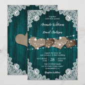 Faire-part de mariage de dentelle en bois Turquois (Devant / Derrière)