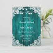 Faire-part de mariage de dentelle en bois Turquois (Debout devant)