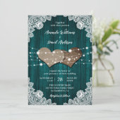 Faire-part de mariage de dentelle en bois Turquois (Debout devant)
