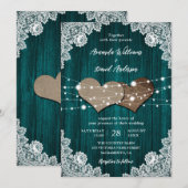 Faire-part de mariage de dentelle en bois Turquois (Devant / Derrière)