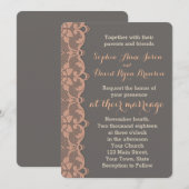 Faire-part de mariage de dentelle gris pêche vinta (Devant / Derrière)