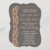 Faire-part de mariage de dentelle gris pêche vinta (Devant / Derrière)