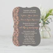 Faire-part de mariage de dentelle gris pêche vinta (Debout devant)