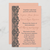 Faire-part de mariage de dentelle gris pêche vinta (Devant / Derrière)