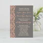 Faire-part de mariage de dentelle gris pêche vinta (Debout devant)