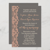 Faire-part de mariage de dentelle gris pêche vinta (Devant / Derrière)