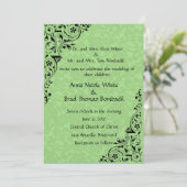 Faire-part de mariage de dentelle noir et celadon (Debout devant)