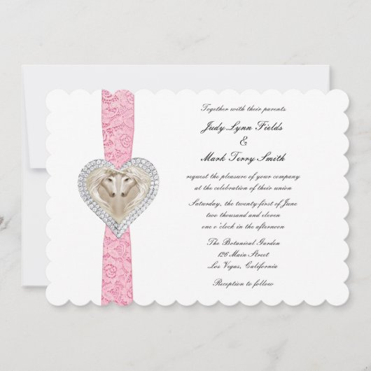 Faire-part de mariage de dentelle rose Unicorne (Devant)