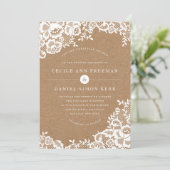 Faire-part de mariage de dentelle rustique (Debout devant)