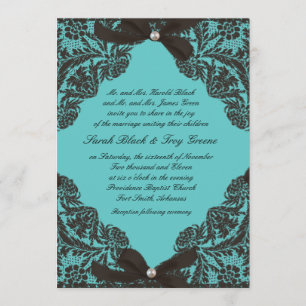 faire-part de mariage de dentelle Turquoise et noi