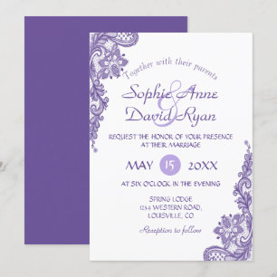 Faire-part de mariage de dentelle ultra violette m