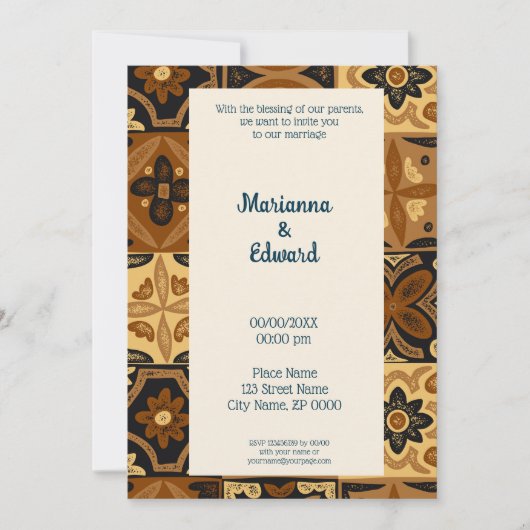 Faire-part de mariage de design Talavera mexicain (Devant)