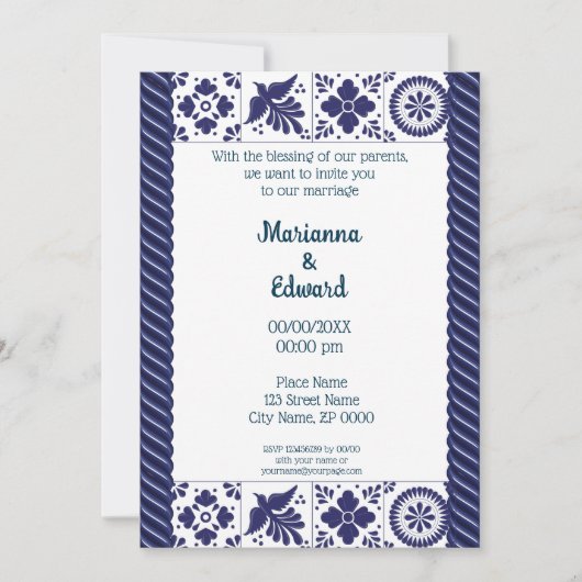 Faire-part de mariage de design Talavera mexicain (Devant)