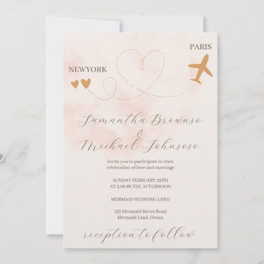 Faire-part de mariage de destination avec avion (Devant)
