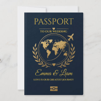 Faire-part de mariage de destination Navy Gold Pas