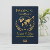 Faire-part de mariage de destination Navy Gold Pas (Debout devant)