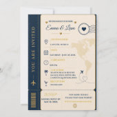 Faire-part de mariage de destination Navy Gold Pas (Dos)