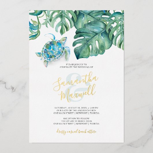 Faire-part de mariage de destination | Tortue de m (Recto)