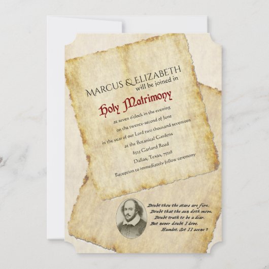 Faire-part de mariage de devis d'amour Shakespeare (Dos)