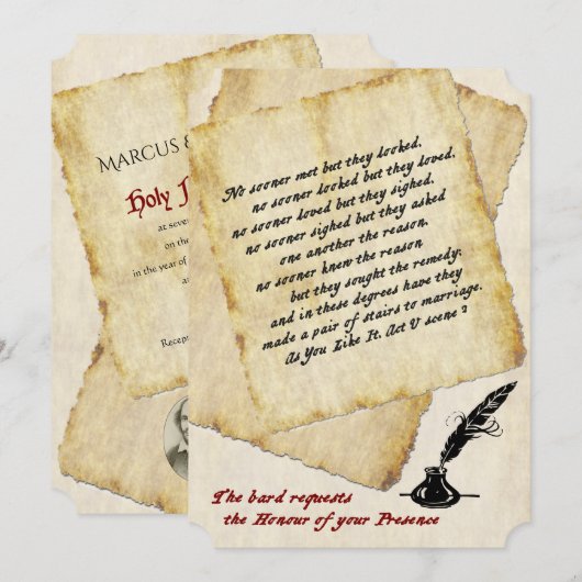 Faire-part de mariage de devis d'amour Shakespeare (Devant / Derrière)