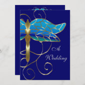 Faire-part de mariage de diadème de libellule d'or (Devant / Derrière)