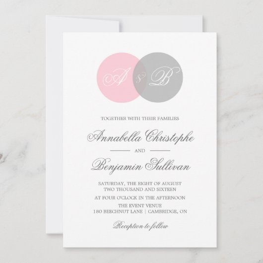 Faire-part de mariage de diagramme de Venn rose et (Devant)