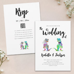 Faire-Part de Mariage de Dinosaures Mariée et Mari