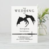 Faire-part de mariage de dragon médiéval minimalis (Debout devant)