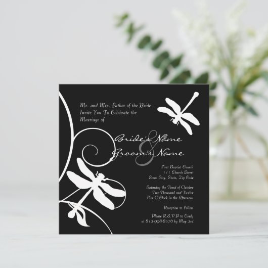 Faire-part de mariage de dragon noir et blanc (Debout devant)