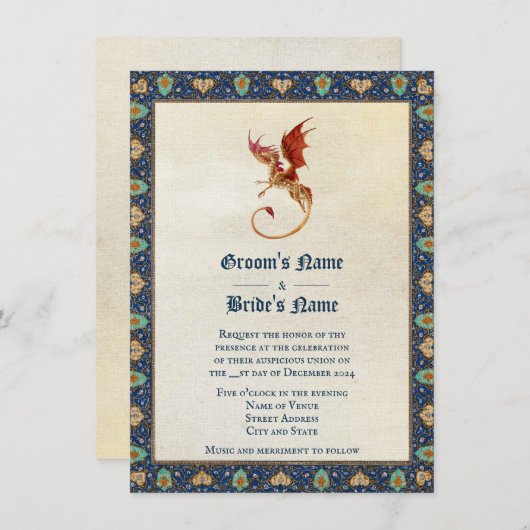 Faire-part de mariage de dragon perse (Devant / Derrière)