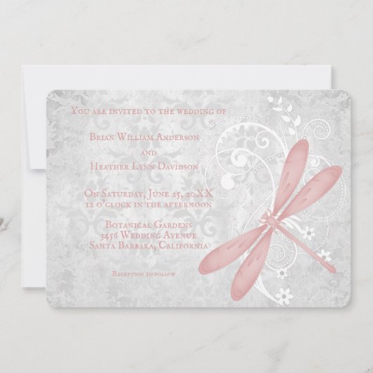 Faire-part de mariage de dragonette rose (Devant)