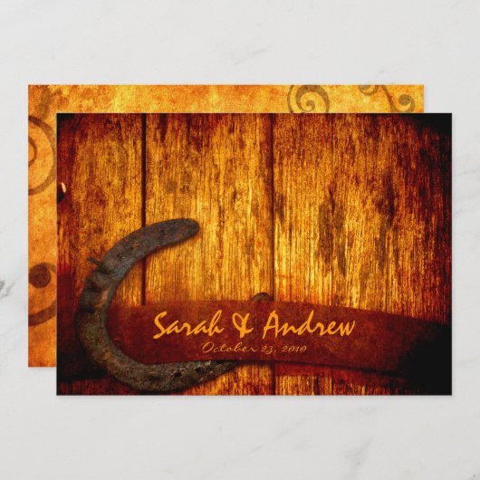 Faire-part de mariage de fer à cheval rustique (Devant / Derrière)