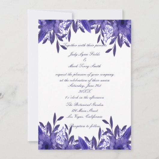 Faire-part de mariage de feuillage bleu pourpre (Devant)