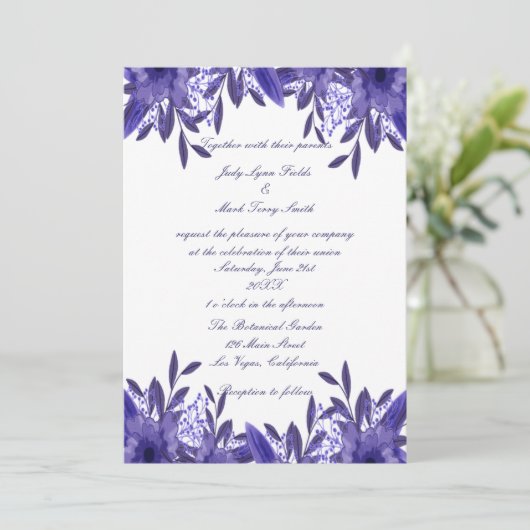 Faire-part de mariage de feuillage bleu pourpre (Debout devant)