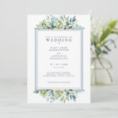 Faire-part de mariage de feuillage bleu-vert (Debout devant)