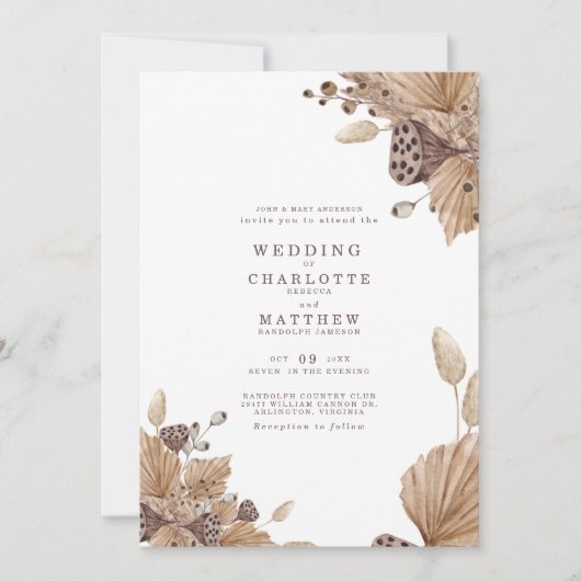 Faire-part de mariage de feuillage Brown et beige  (Devant)