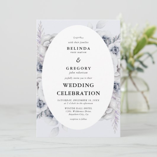 Faire-part de mariage de feuillage d'hiver botaniq (Debout devant)