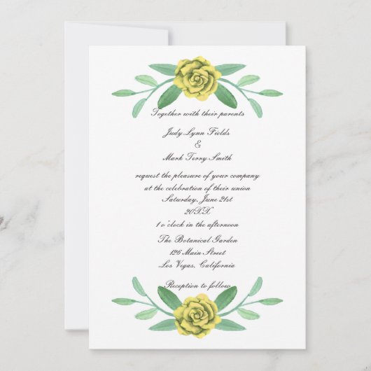 Faire-part de mariage de feuillage fleuri jaune (Devant)
