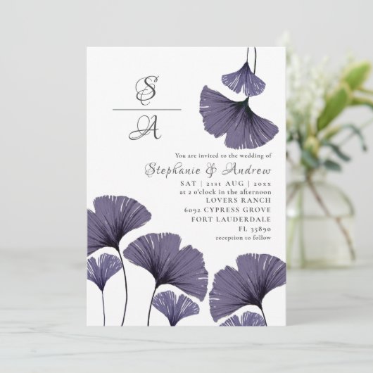 Faire-part de mariage de feuillage moderne de Gink (Debout devant)