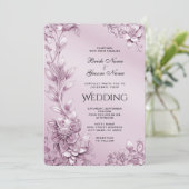 Faire-part de mariage de feuillage rose (Debout devant)