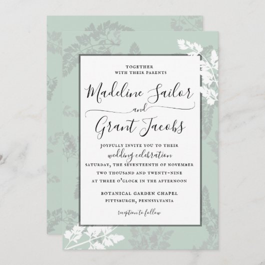 Faire-part de mariage de feuillage rustique en boi (Devant / Derrière)