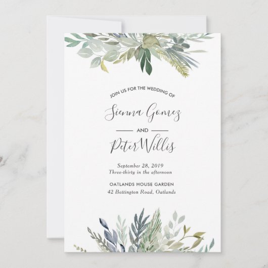 Faire-part de mariage de feuillage vert (Devant)