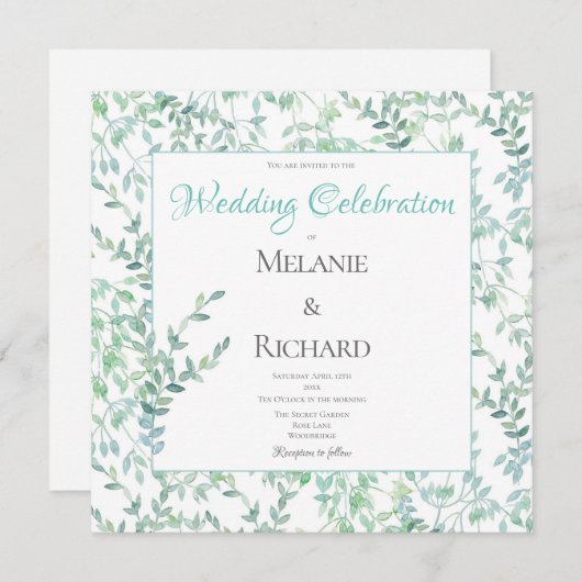 Faire-part de mariage de feuillage vert printemps (Devant / Derrière)