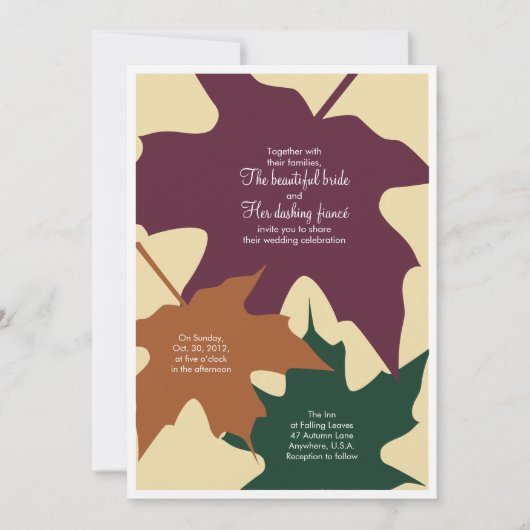 Faire-part de mariage de feuille d'automne - (Devant)