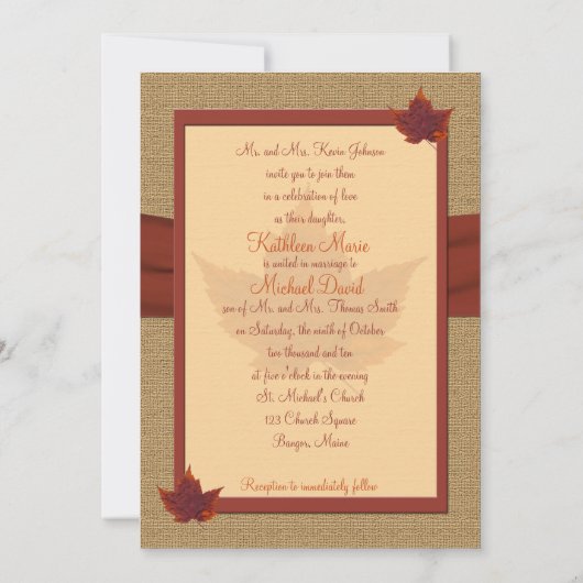 Faire-part de mariage de feuille d'automne (Dos)