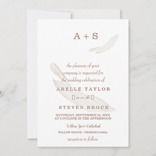 Faire-part de mariage de feuille de saumon boho mi (Devant)