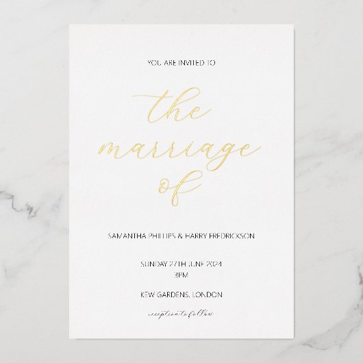 Faire-part de mariage de feuille de script minimal (Recto)