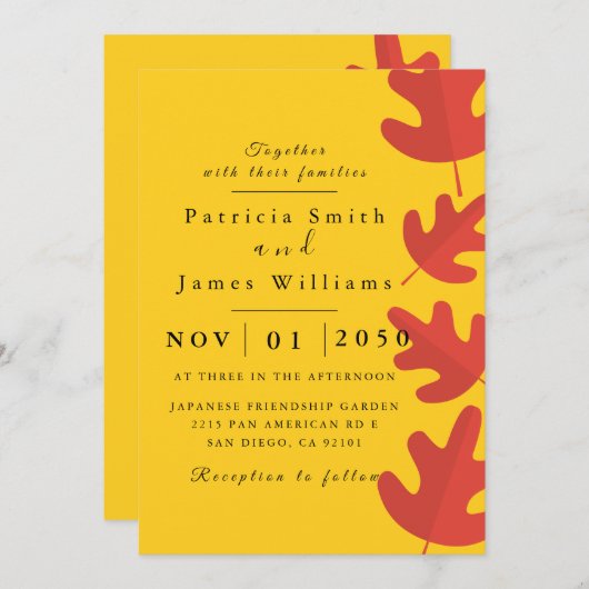 Faire-part de mariage de feuille d'érable rouge (Devant / Derrière)