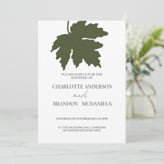 Faire-part de mariage de feuille d'érable verte d' (Debout devant)